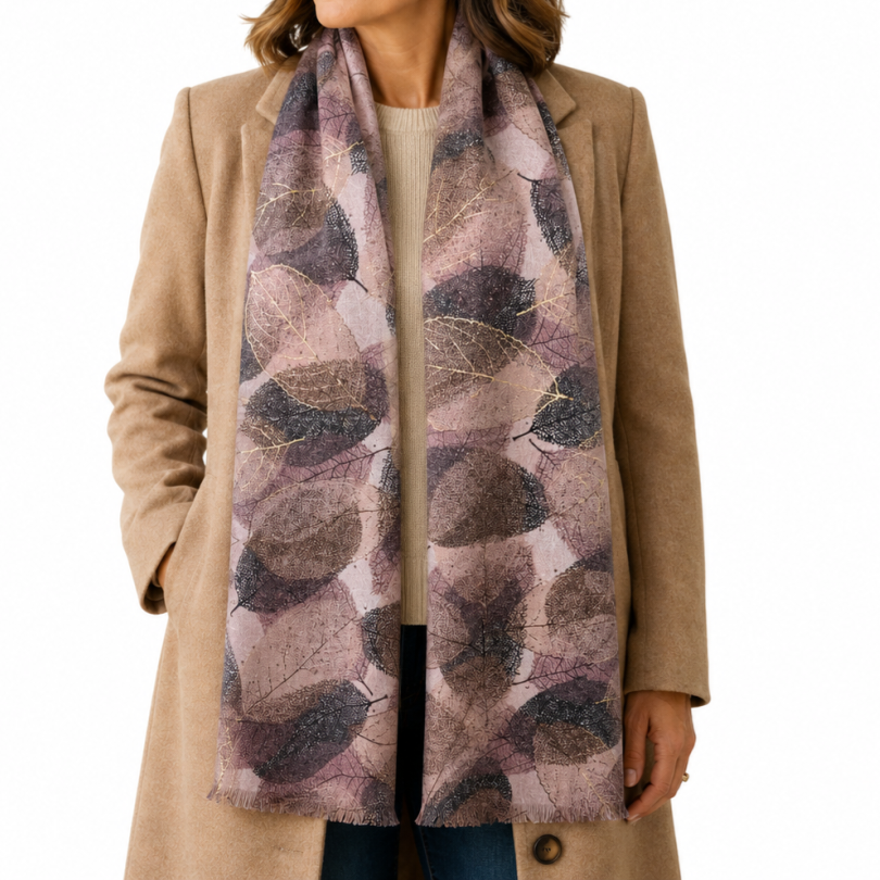 Soft Touch Metallic Leaf Print Scarf