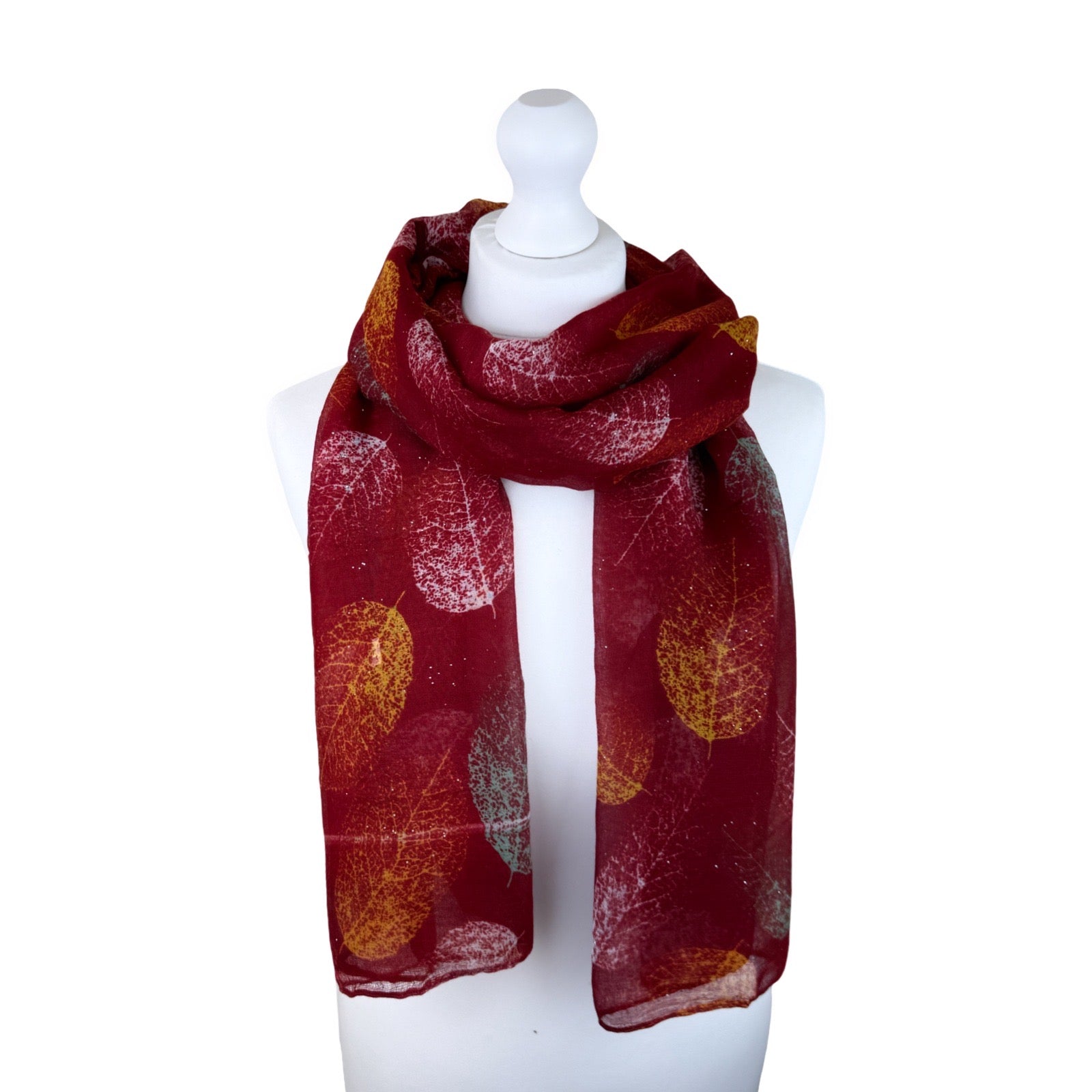 Shimmer Leaf Print Scarf - Lightweight