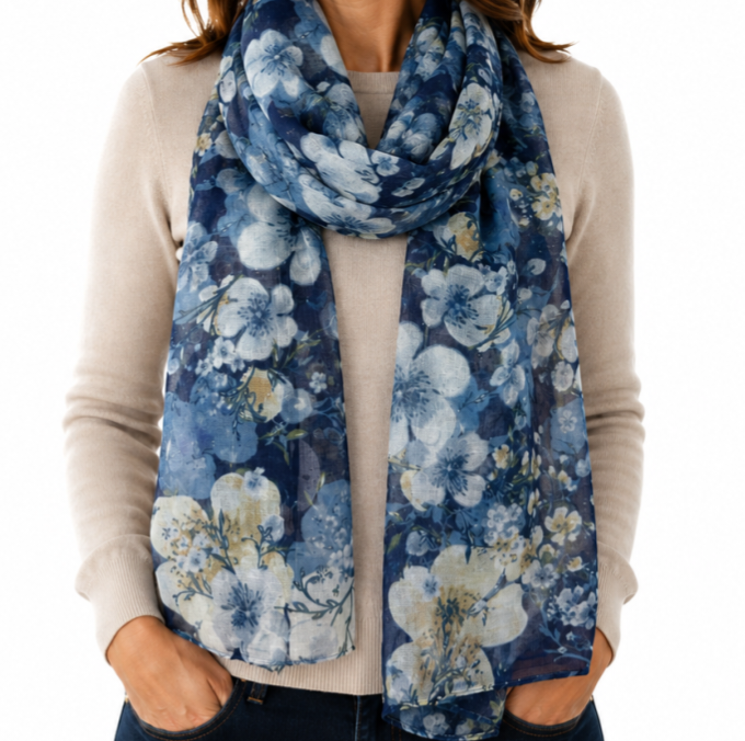 Autumn Floral Shimmer Scarf - Lightweight
