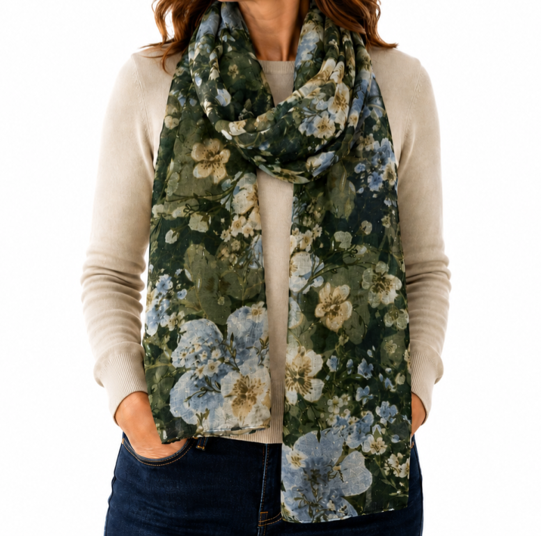 Autumn Floral Shimmer Scarf - Lightweight