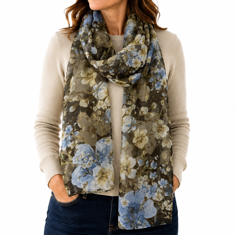 Autumn Floral Shimmer Scarf - Lightweight