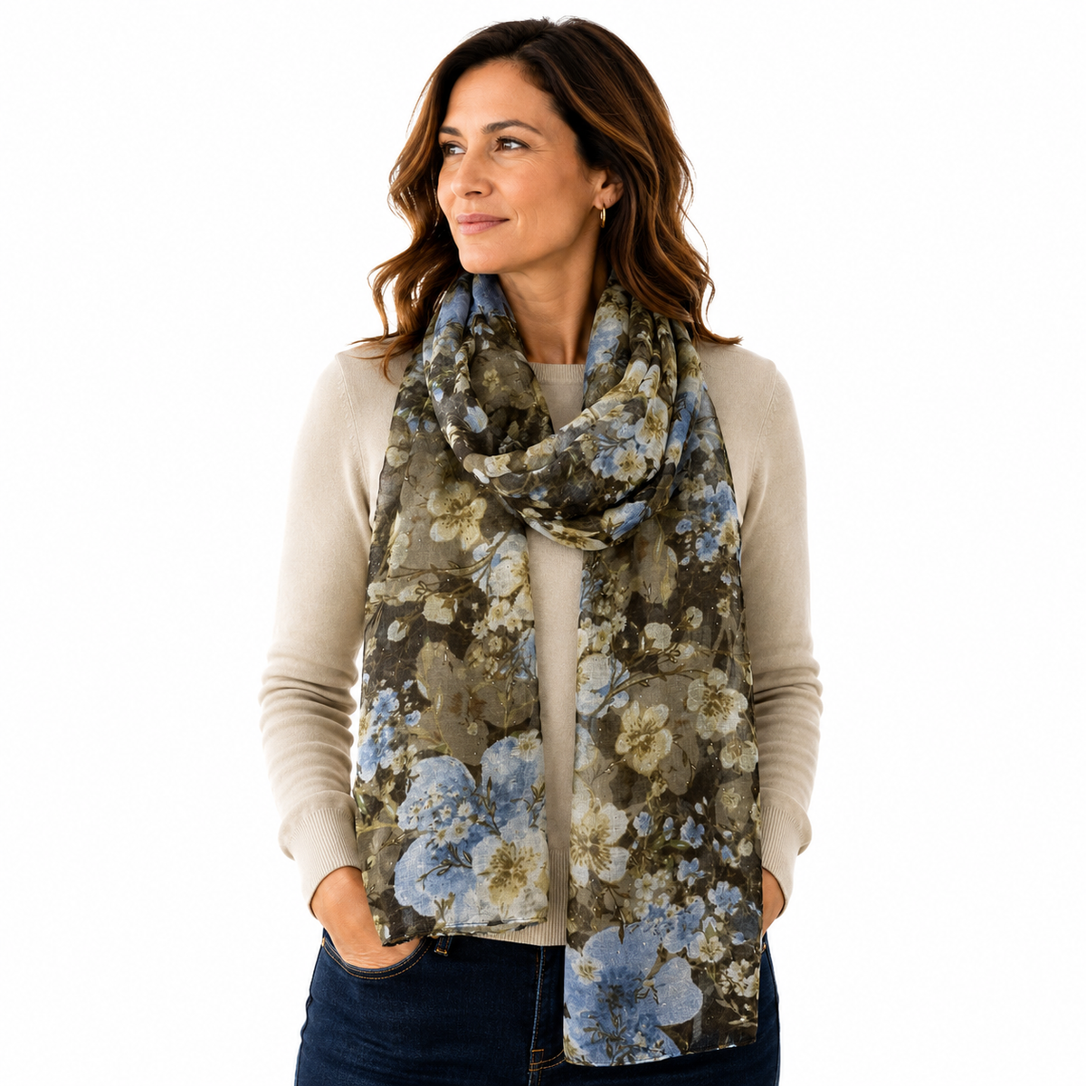 Autumn Floral Shimmer Scarf - Lightweight