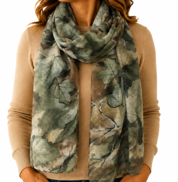 Bold Autumn Leaves Shimmer Scarf - Lightweight