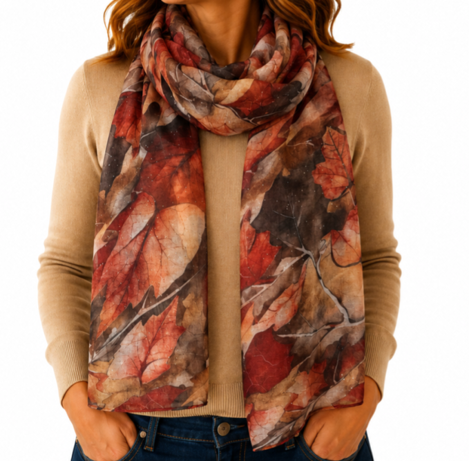 Bold Autumn Leaves Shimmer Scarf - Lightweight