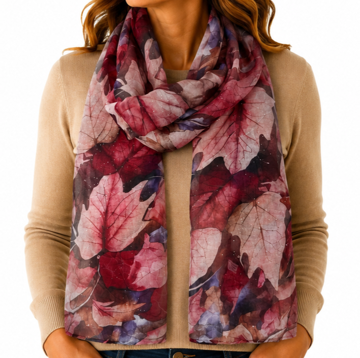 Bold Autumn Leaves Shimmer Scarf - Lightweight