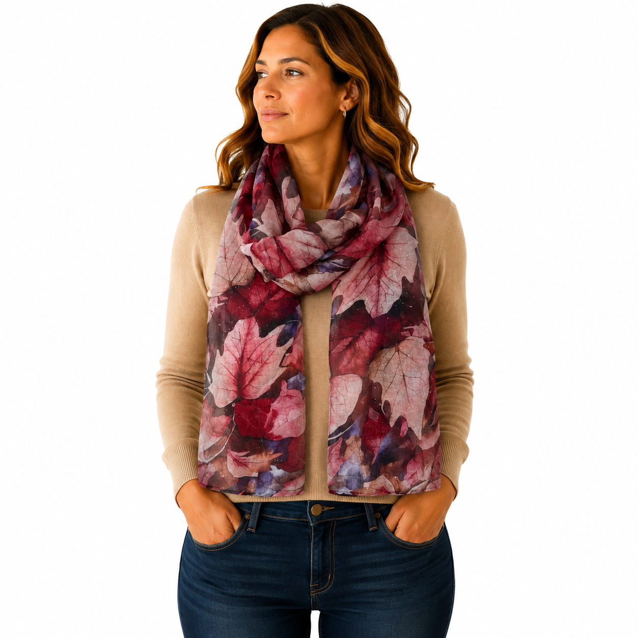 Bold Autumn Leaves Shimmer Scarf - Lightweight