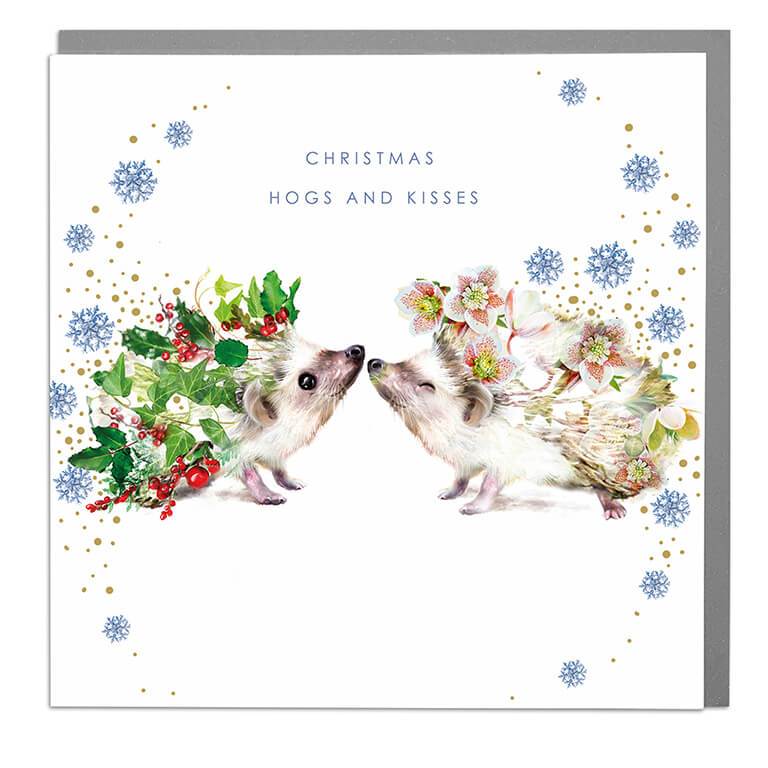 Christmas Card - Hedgehogs Hugs & Kisses .