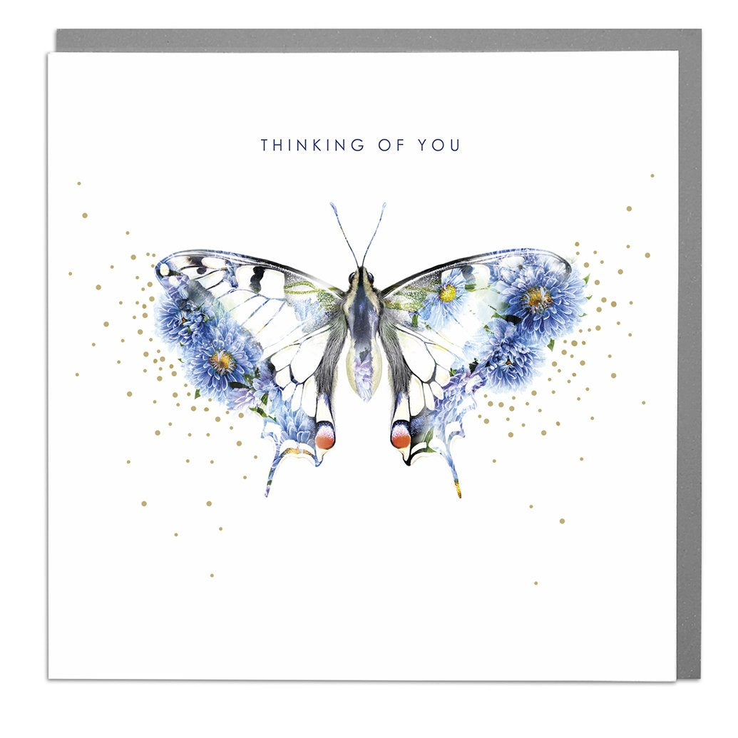 Thinking Of You Floral Butterfly Card - Foil Detailing