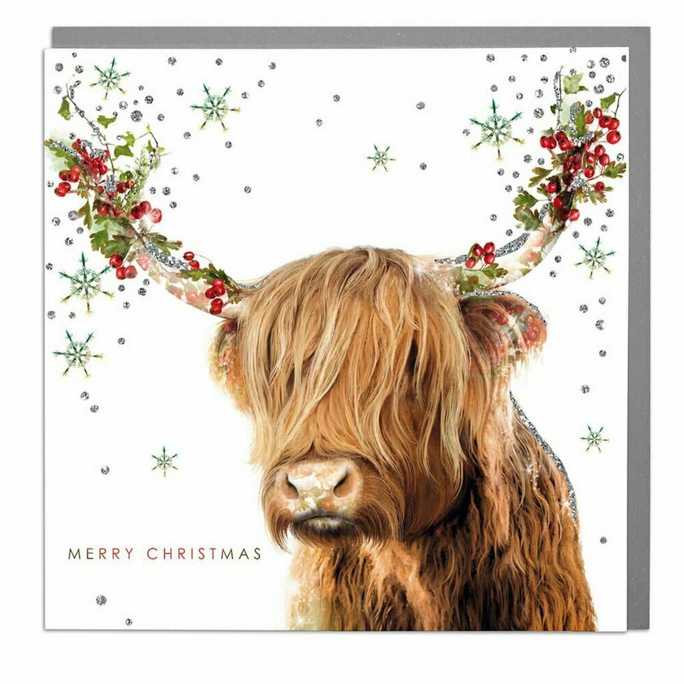Merry Christmas - Highland Cow - Christmas Card .
