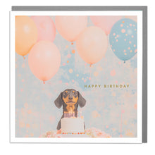 Load image into Gallery viewer, Happy Birthday Dachshund Sausage Dog With Cake &amp; Balloons Card
