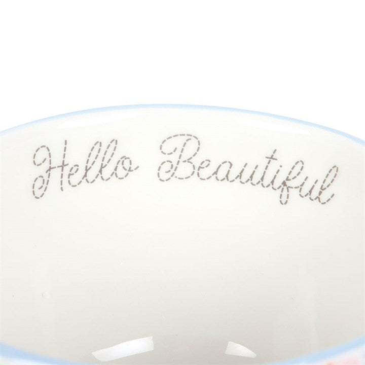 Hello Beautiful Floral Mug With Butterfly