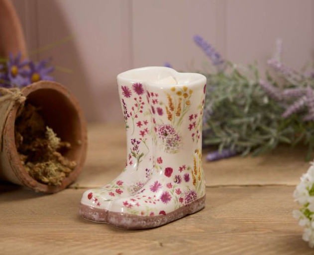 Floral Welly Boot Ceramic Wax Warmer Burner