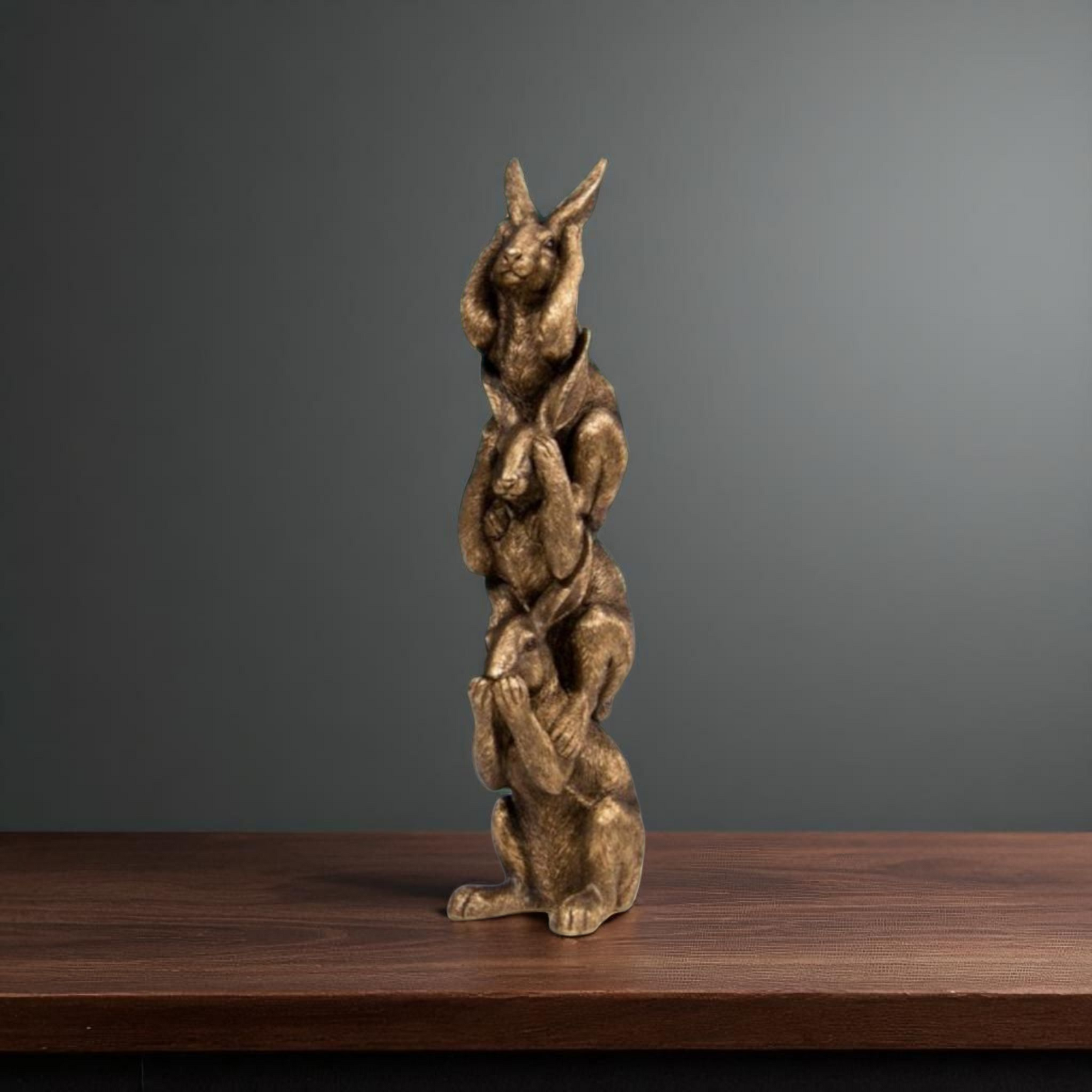 Stacked Bronze Hares