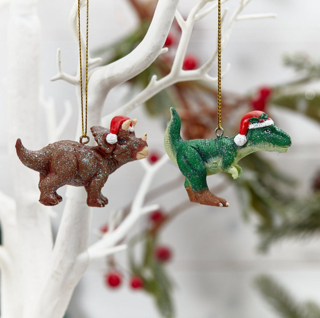 Dinosaur Christmas Tree Hanging Decoration - Pair