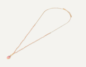 Venus Long Pink Crystal Necklace With Semi-Precious Stone Pendant In Gold-Tone