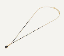 Load image into Gallery viewer, Venus Long Black Crystal Necklace With Semi-Precious Stone Pendant In Gold-Tone
