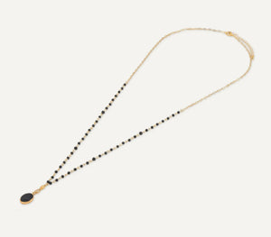 Venus Long Black Crystal Necklace With Semi-Precious Stone Pendant In Gold-Tone