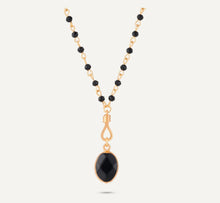 Load image into Gallery viewer, Venus Long Black Crystal Necklace With Semi-Precious Stone Pendant In Gold-Tone
