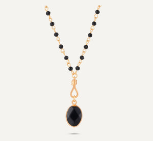 Venus Long Black Crystal Necklace With Semi-Precious Stone Pendant In Gold-Tone