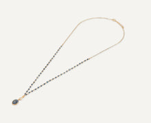 Load image into Gallery viewer, Venus Long Blue Crystal Necklace With Semi-Precious Stone Pendant In Gold-Tone
