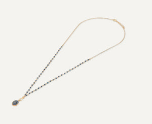 Venus Long Blue Crystal Necklace With Semi-Precious Stone Pendant In Gold-Tone