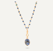 Load image into Gallery viewer, Venus Long Blue Crystal Necklace With Semi-Precious Stone Pendant In Gold-Tone
