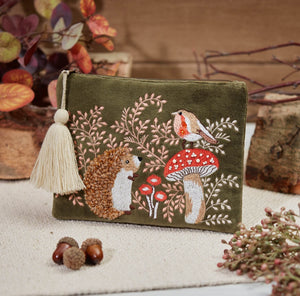 Make-Up Bag or Coin Purse - Woodland Hedgehog & Robin