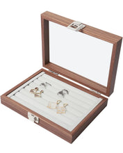 Load image into Gallery viewer, Jewellery Ring Organizer Tray with Glass Lid 7 Slots Ring Display Tray Wooden
