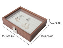 Load image into Gallery viewer, Jewellery Ring Organizer Tray with Glass Lid 7 Slots Ring Display Tray Wooden
