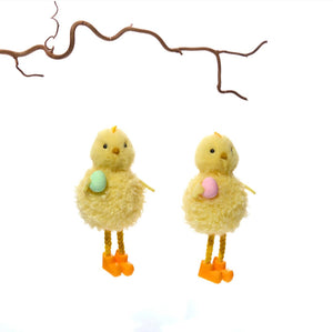 Fluffy Chick Tree Hangers Holding Easter Eggs