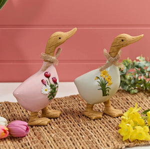 Spring Floral Ducks - Pink Tulips & Yellow Daffodils