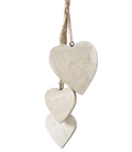 Hanging Trio of Whitewashed Wooden Hearts