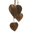Hanging Trio of Wooden Hearts