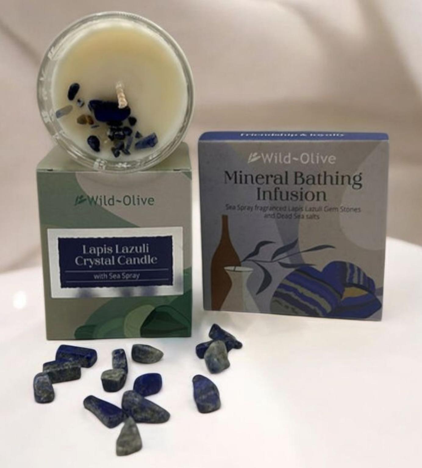 Crystal Candle & Matching Bath Infusion Set - Lapis Lazuli