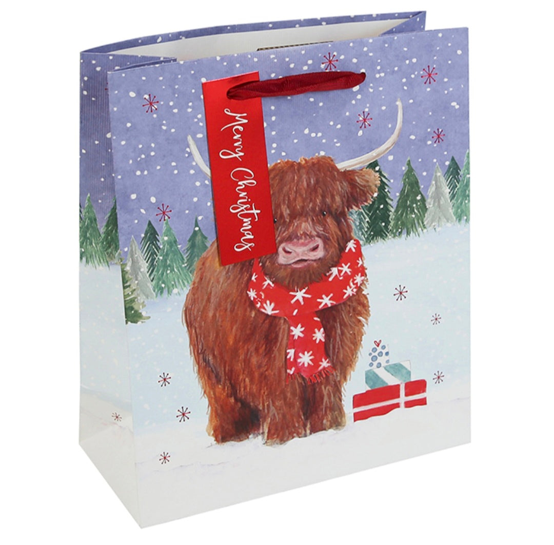 Christmas Highland Cow Gift Bag