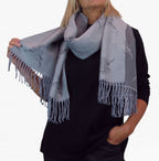 Cashmere Highland Cow Scarf - Sky Blue/Grey