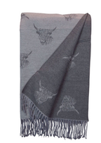 Cashmere Highland Cow Scarf - Sky Blue/Grey