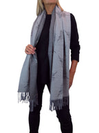 Cashmere Highland Cow Scarf - Sky Blue/Grey
