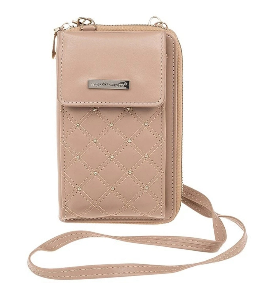 Quilted Mobile Phone Bag and Purse - Nude