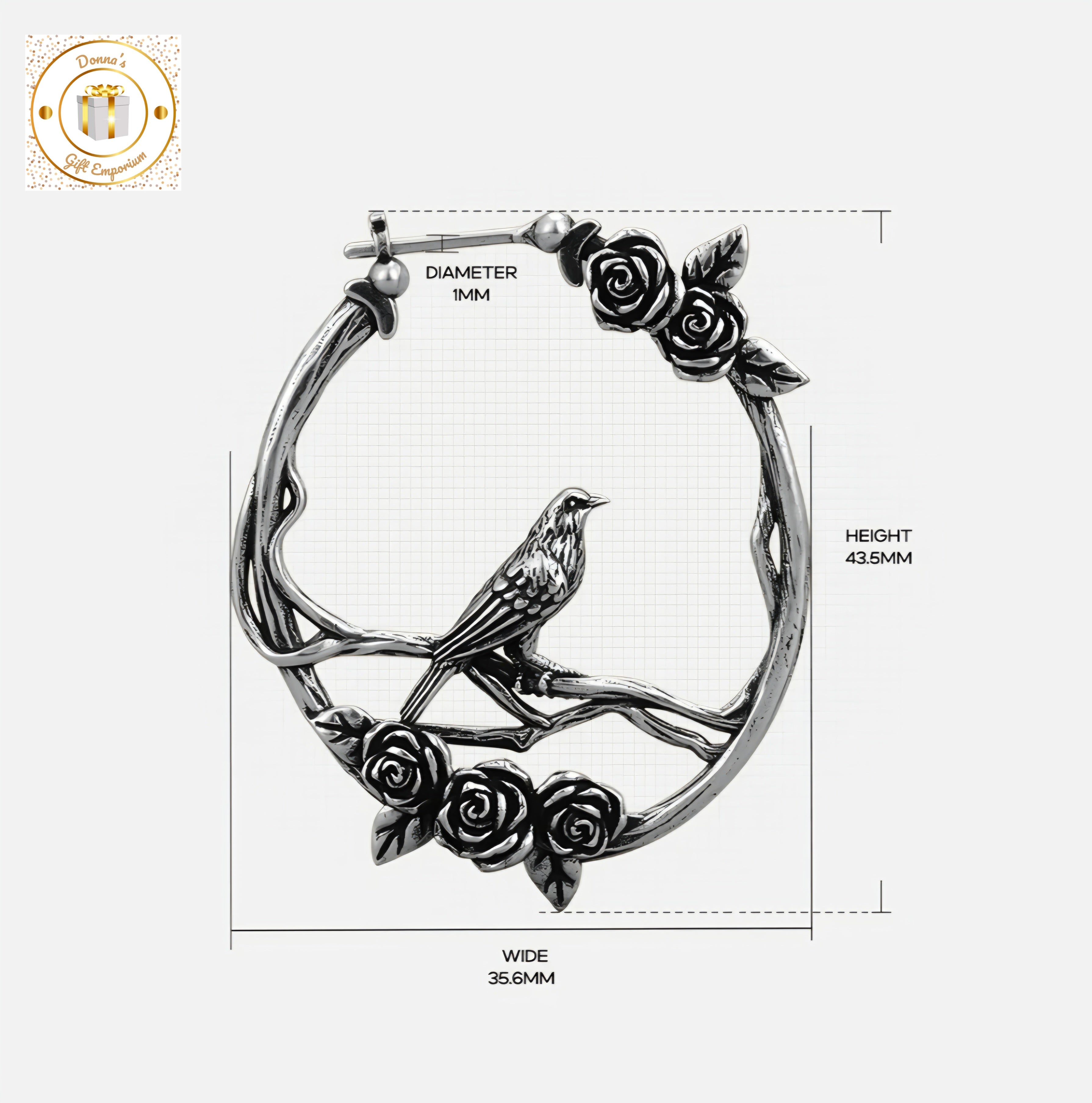 Rose Bird Hoop Earrings