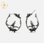 Rose Bird Hoop Earrings