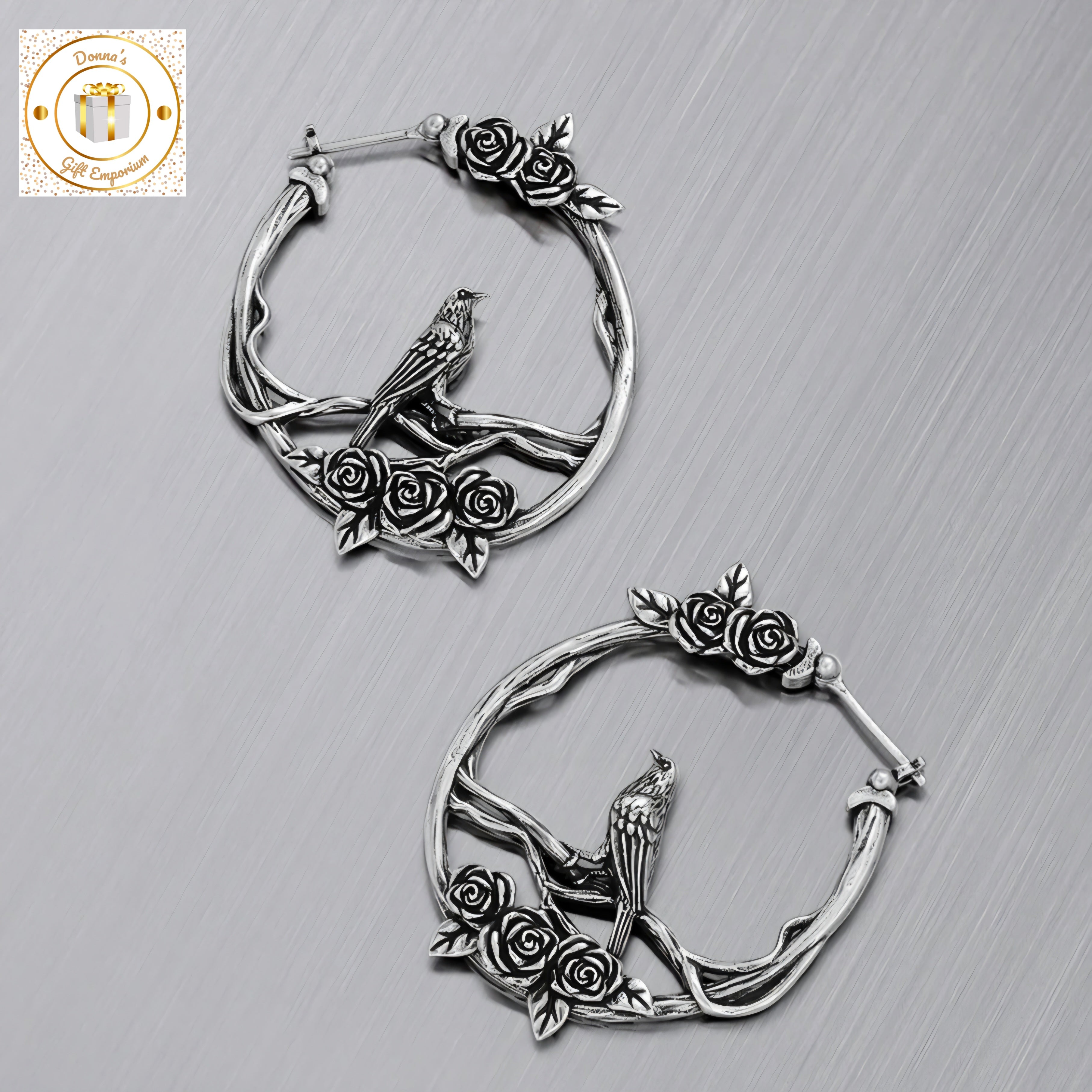 Rose Bird Hoop Earrings