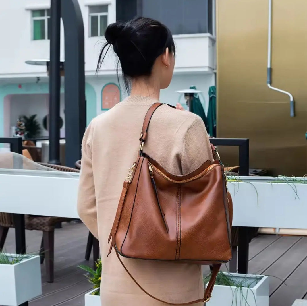 Luxury Leather Hobo Bag Tan