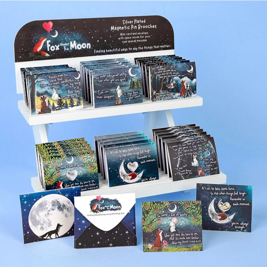 Fox Under The Moon Magnetic Brooch + Gift Envelope - Forget-me-not Remembrance