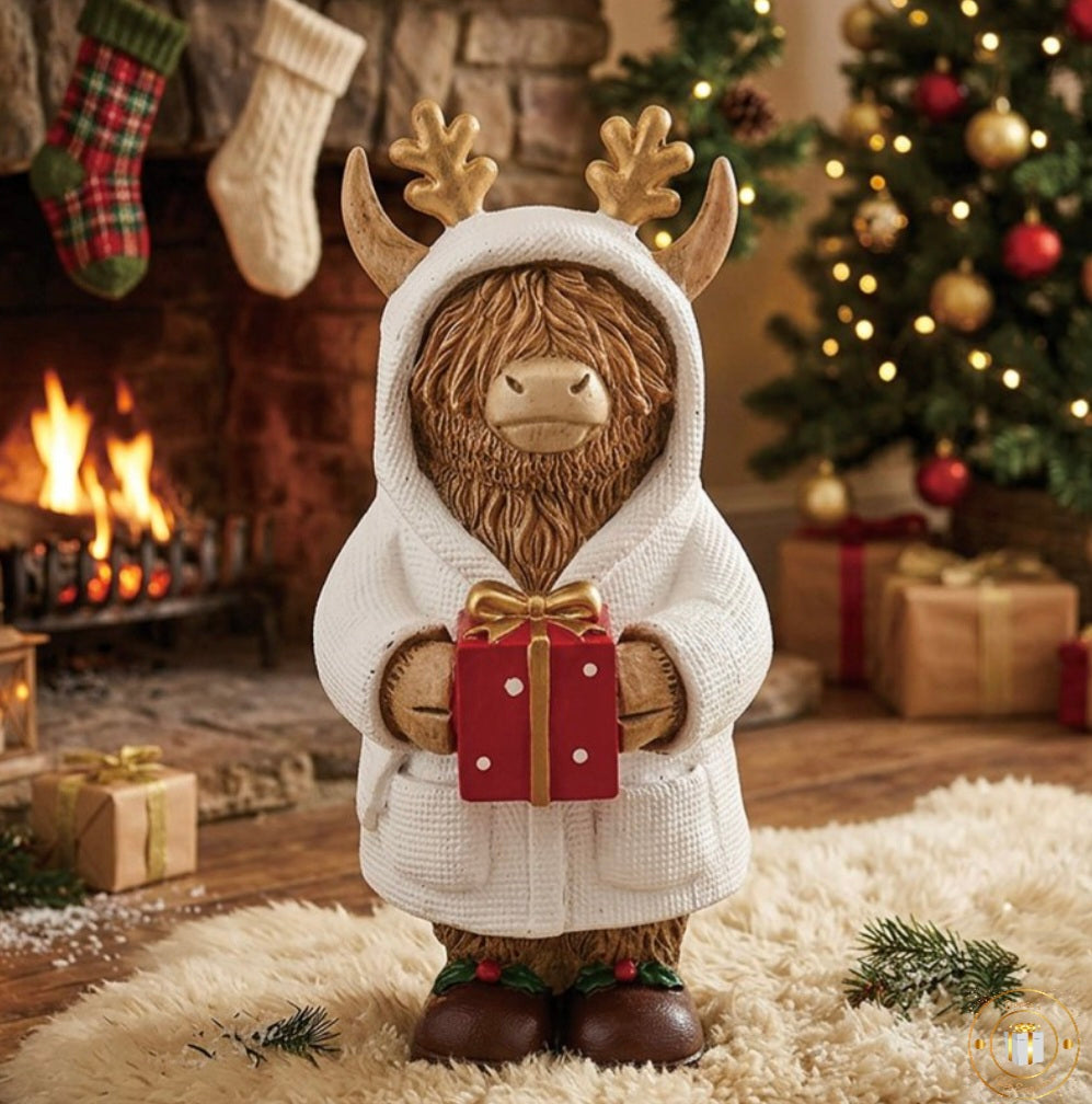 Reindeer Highland Cow With Present *** PRE-ORDER ***