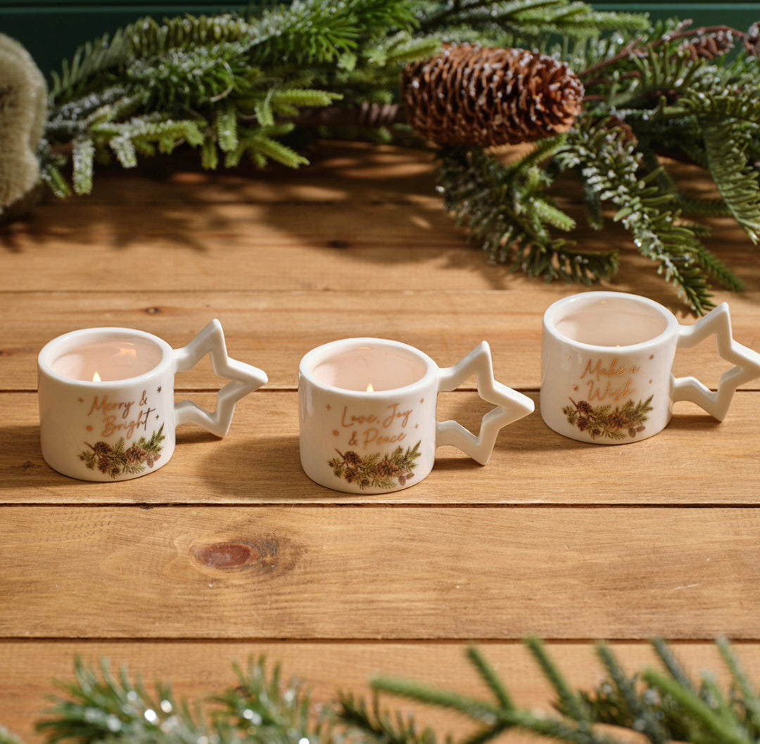 Christmas Star Handle Ceramic Tea Light Holders