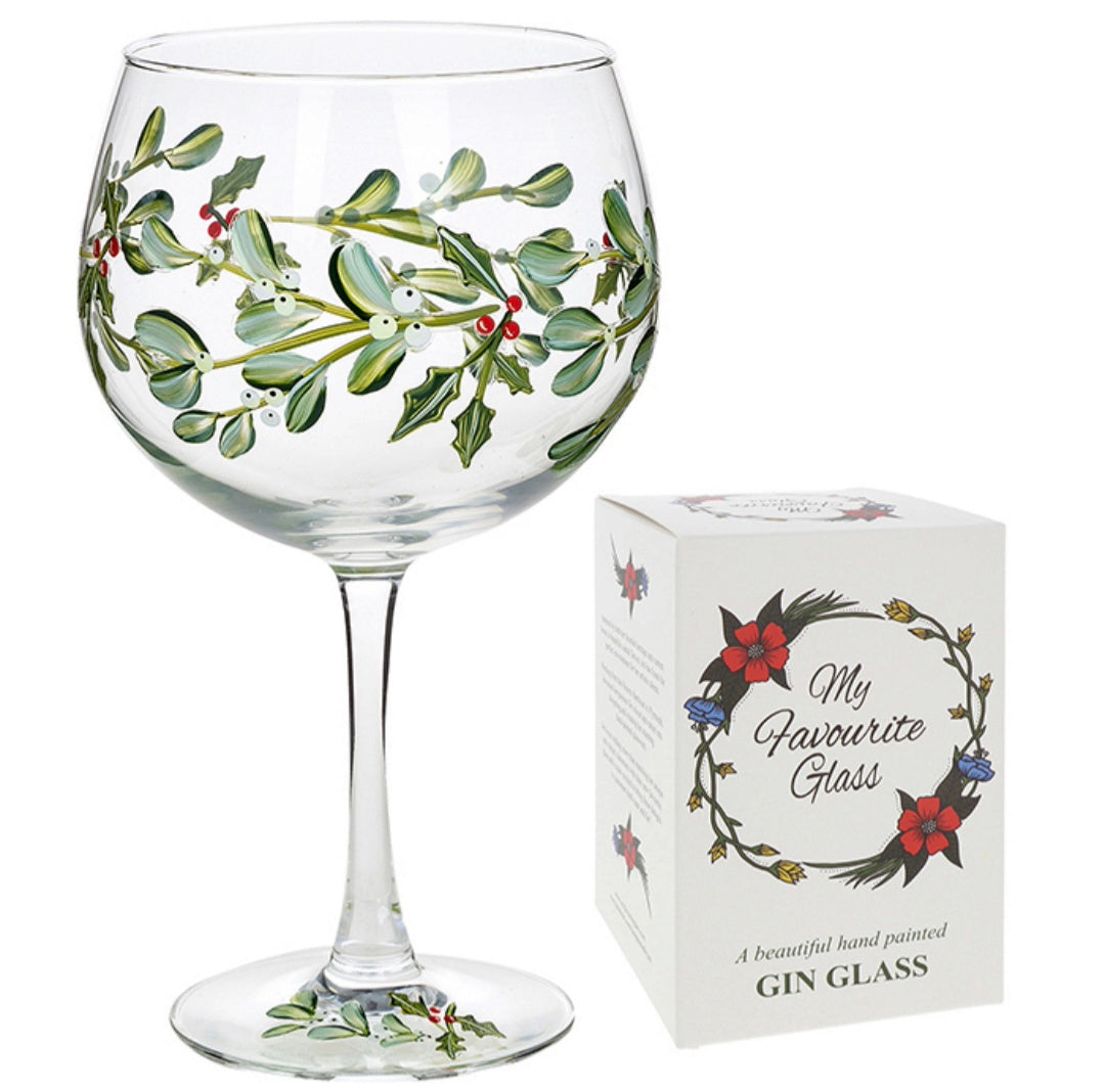 Festive Holly & Mistletoe Gin Glass