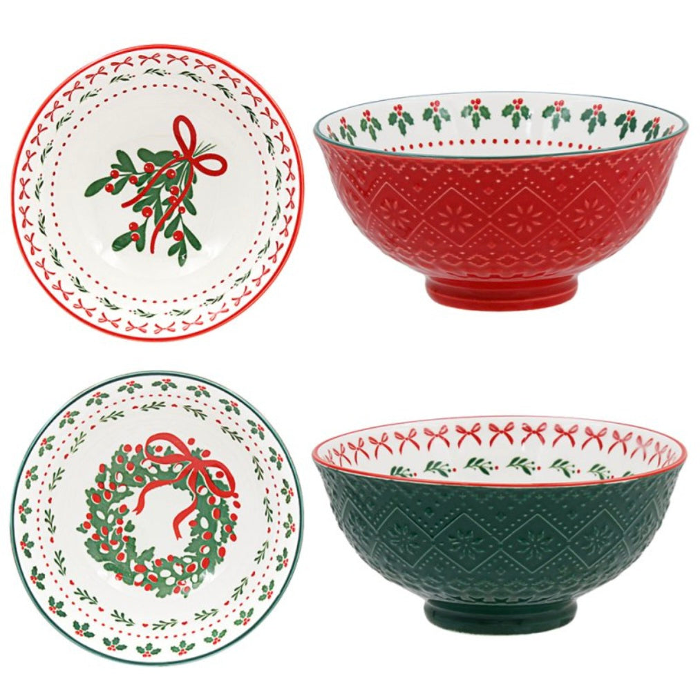 Christmas Ceramic Bowls - Red & Green