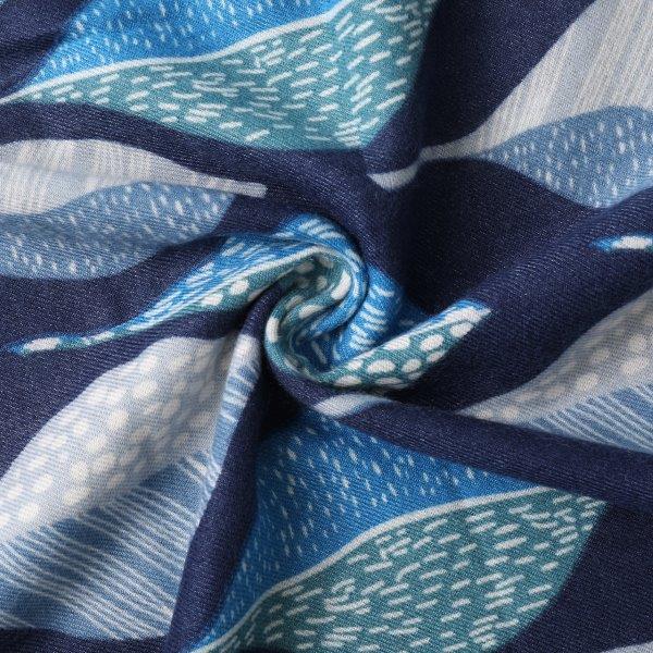 Two Tone Leaves Scarf – Blue - 20% Wool