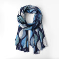 Two Tone Leaves Scarf – Blue - 20% Wool